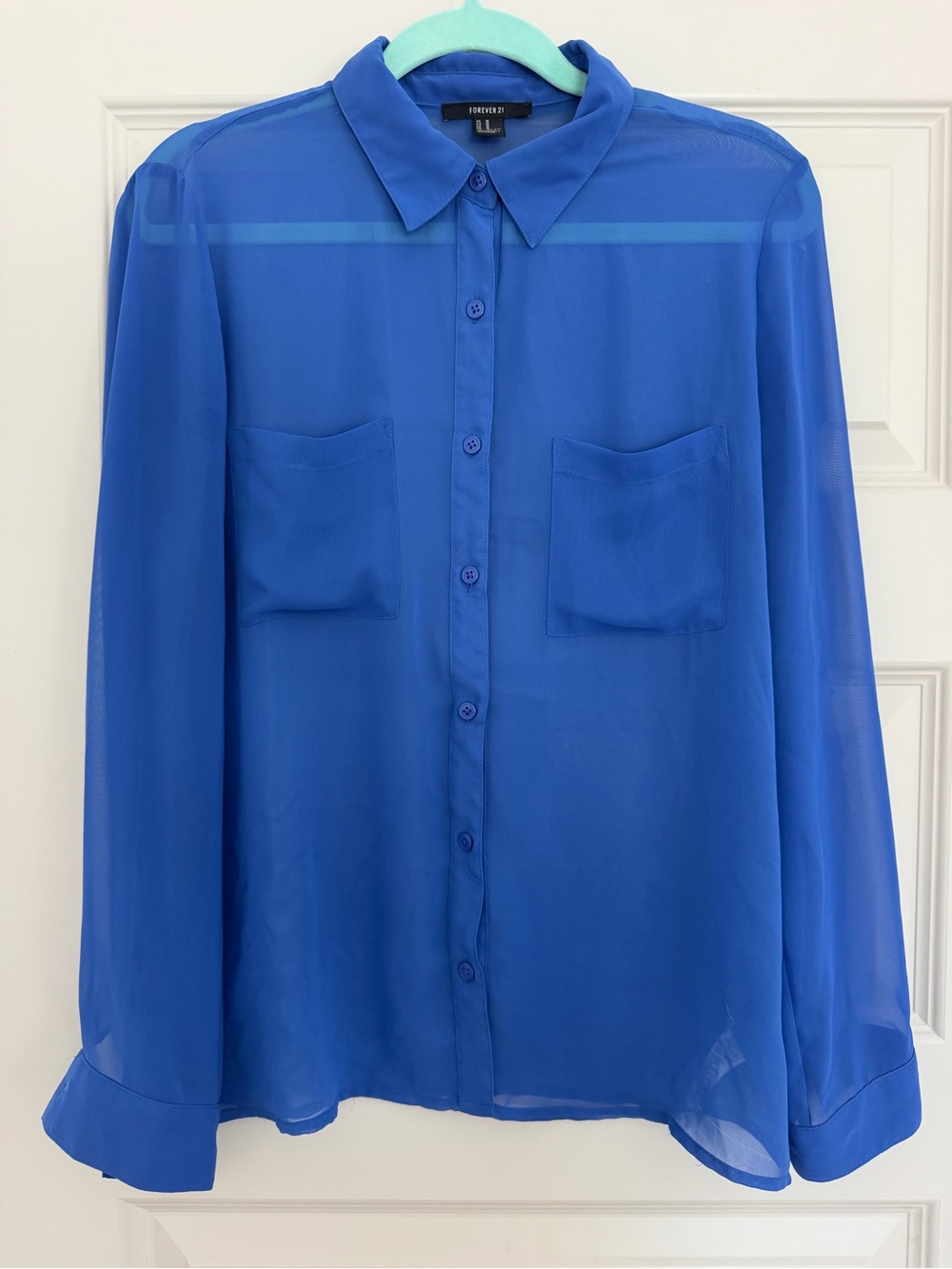 Forever 21 Sheer Blouse — Bright Blue